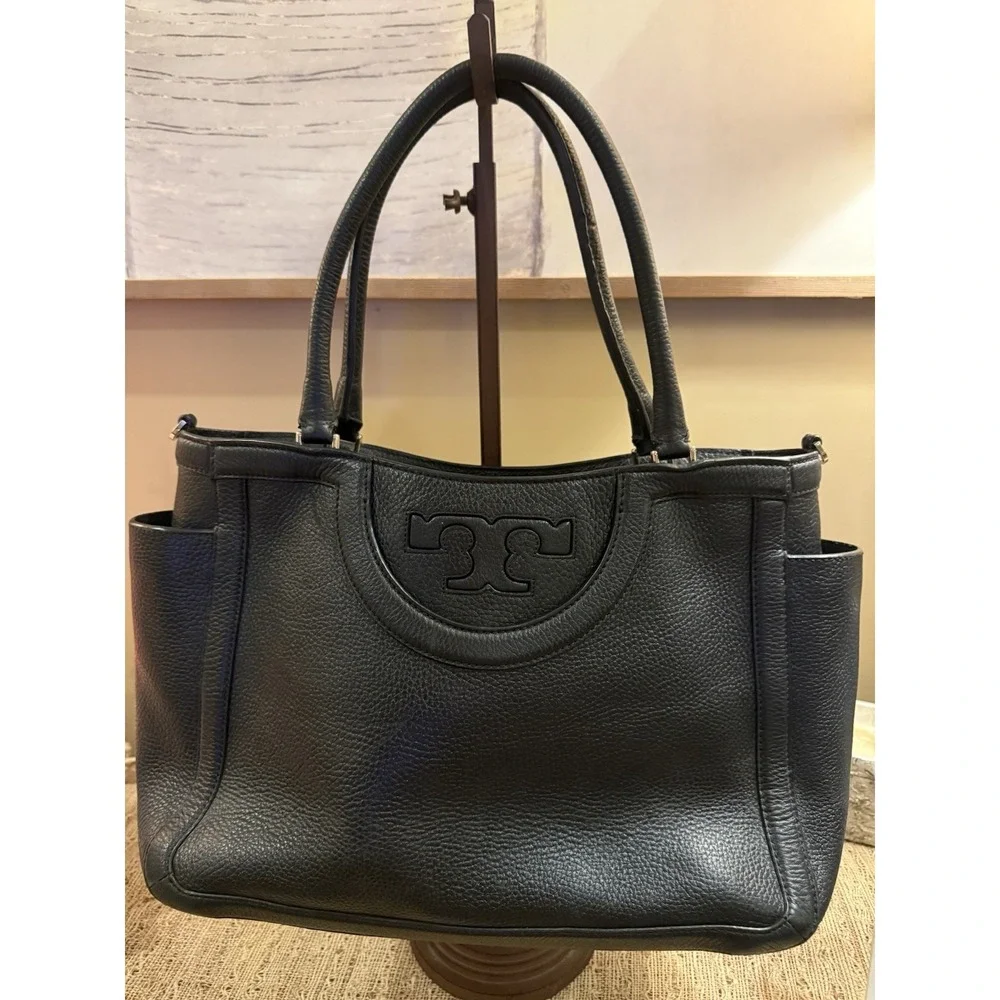 Tory Burch Serif T Black Satchel‎ Bag Rare Bag Triple Compartment Tote 525$